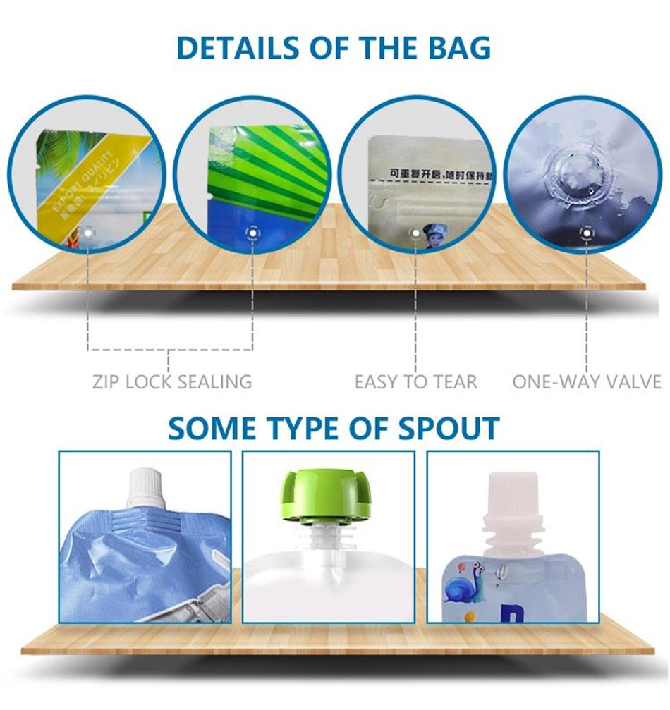 Túi đựng nước giải khát đứng lên bằng chất lỏng bằng nhựa1