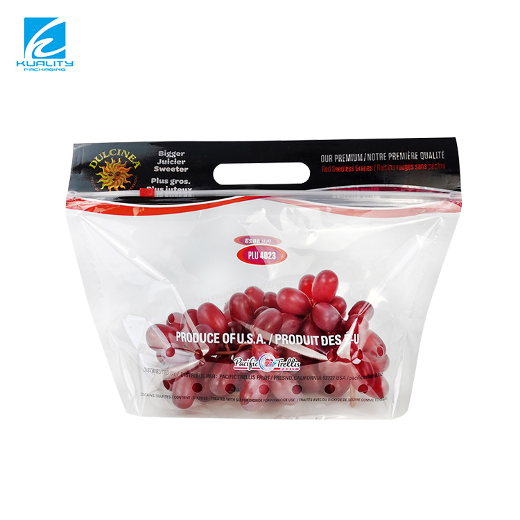 Transparent vegetable packaging bags with perforations