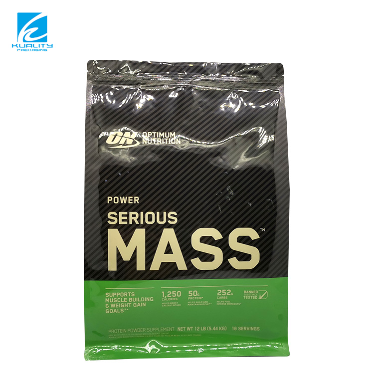 Custom 8-side seal protein powder packaging bags with flat bottom