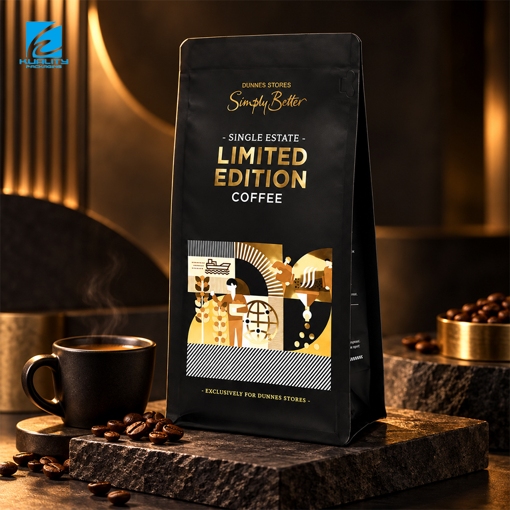 Custom Block Bottom Coffee Beans Packaging Bags