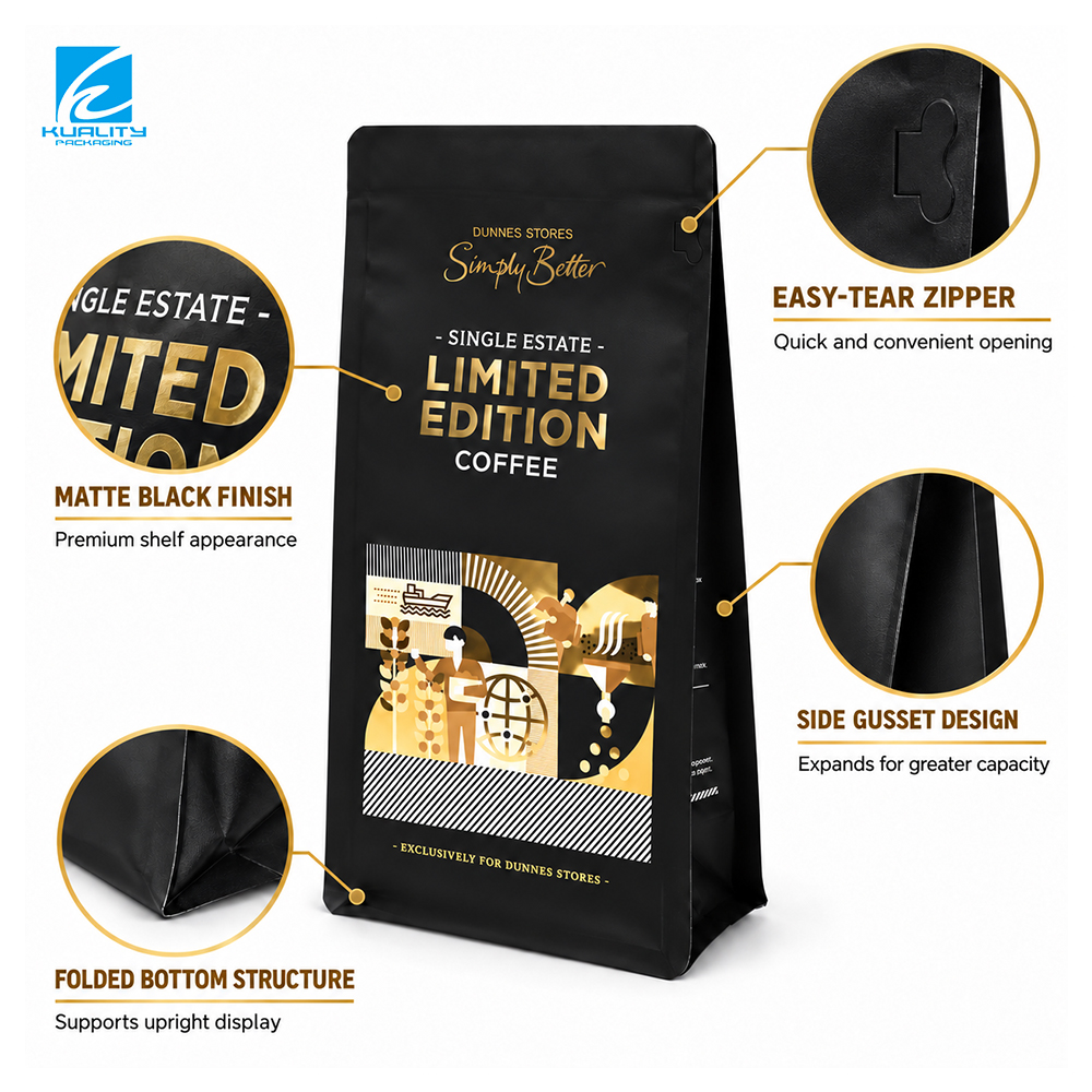 Custom Block Bottom Coffee Beans Packaging Bags