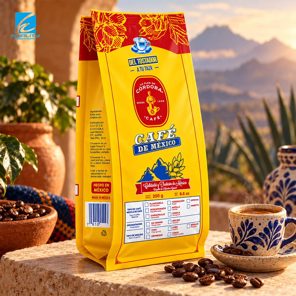 Custom Printed Four Side Seal Coffee Bag Packaging