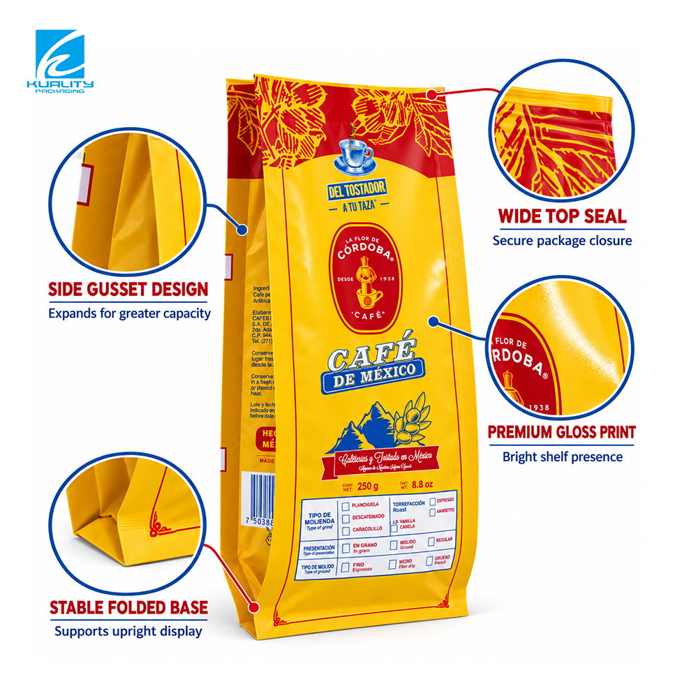 Custom Printed Four Side Seal Coffee Bag Packaging