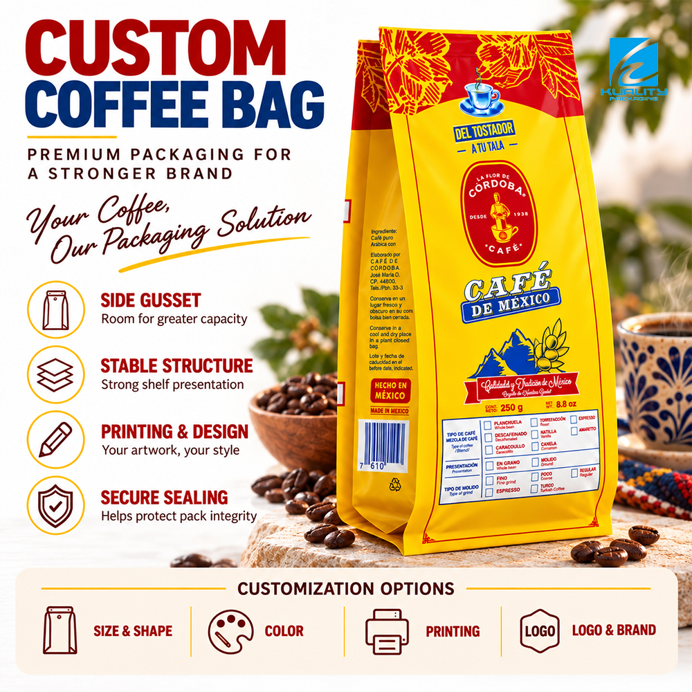 Custom Printed Four Side Seal Coffee Bag Packaging