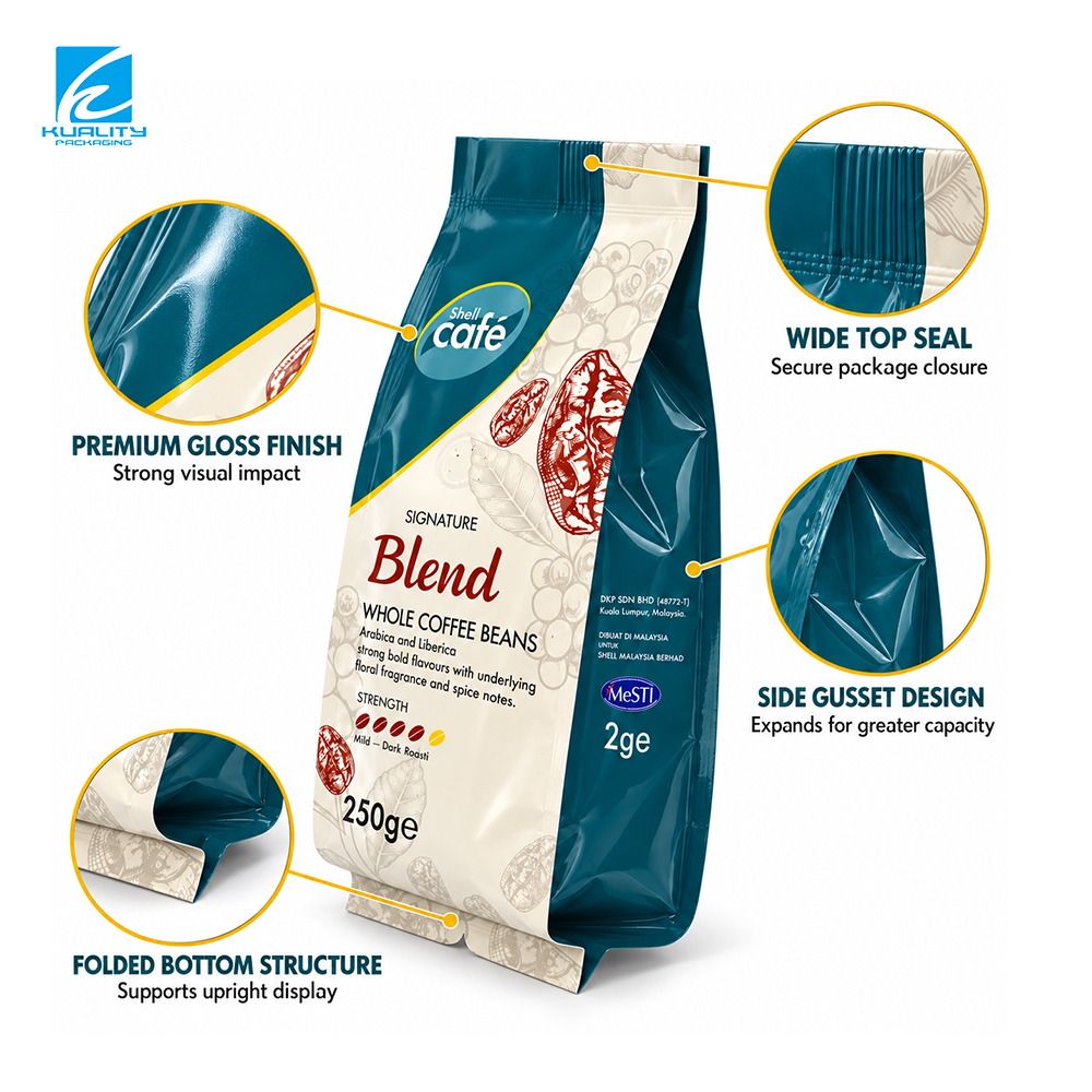 Custom Four Side Seal Coffee Pouch Packaging
