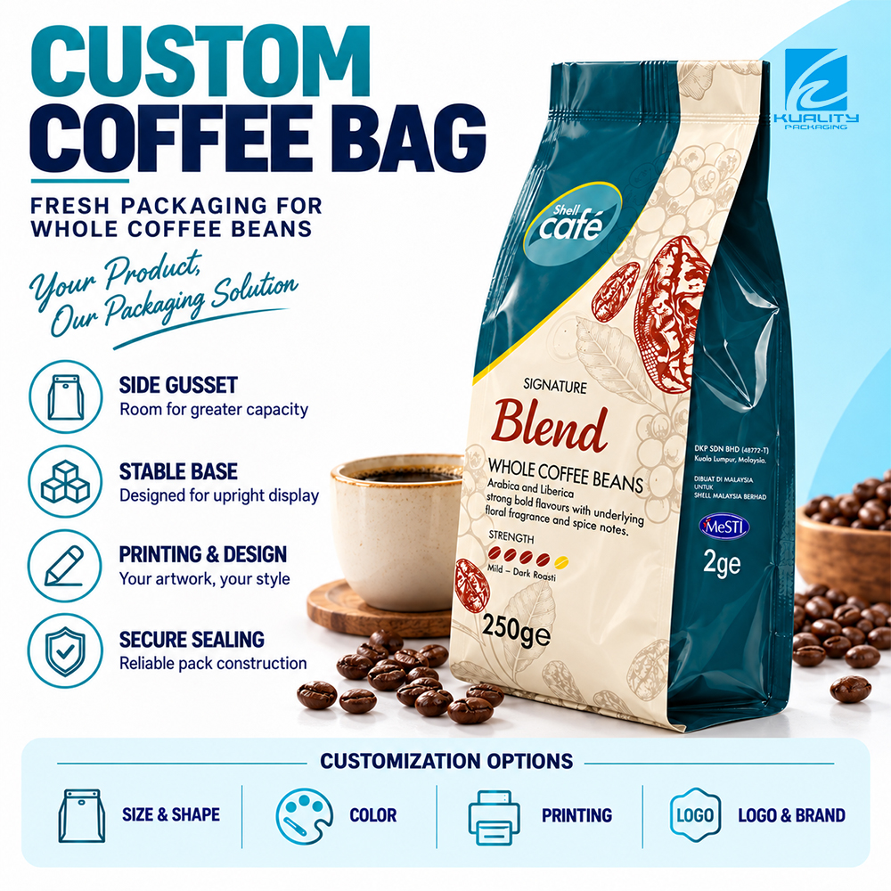 Custom Four Side Seal Coffee Pouch Packaging