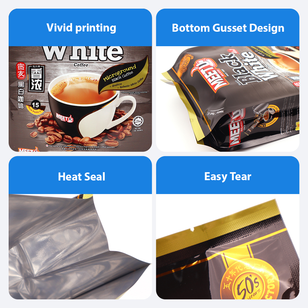 Wholesale Custom Instant Coffee Bag | 4 Side Seal PET AL Pouch Manufacturer